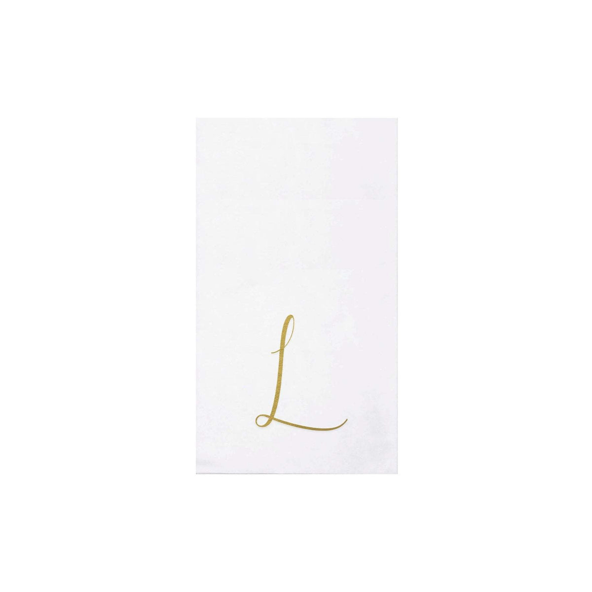Folded gold monogram guest towels made from spunlace paper material