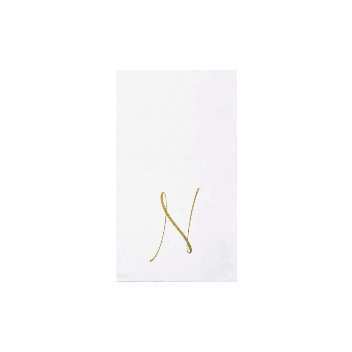 Folded gold monogram guest towels made from spunlace paper material