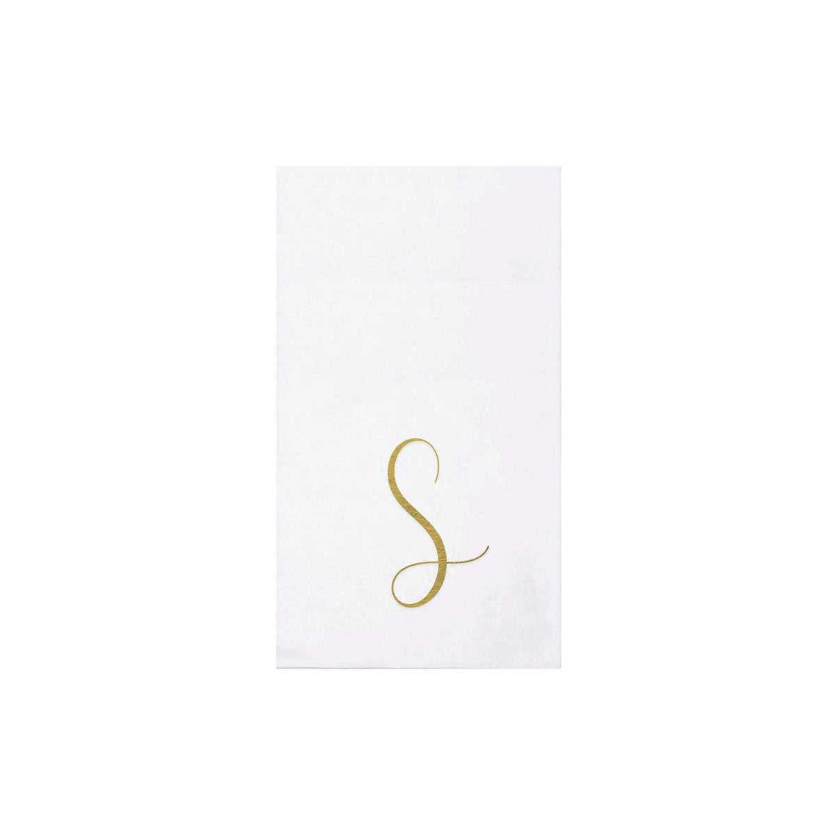 Folded gold monogram guest towels made from absorbent spunlace material