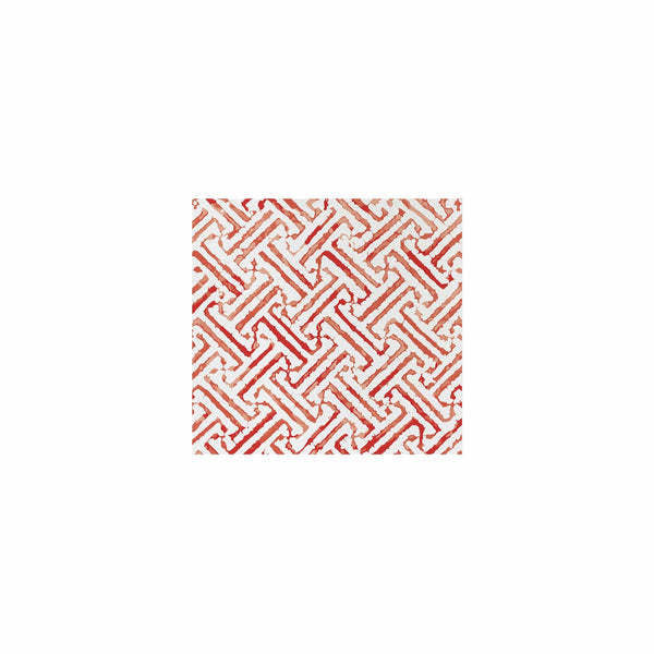 Red Greek key patterned spunlace cocktail napkins folded in a square shape.