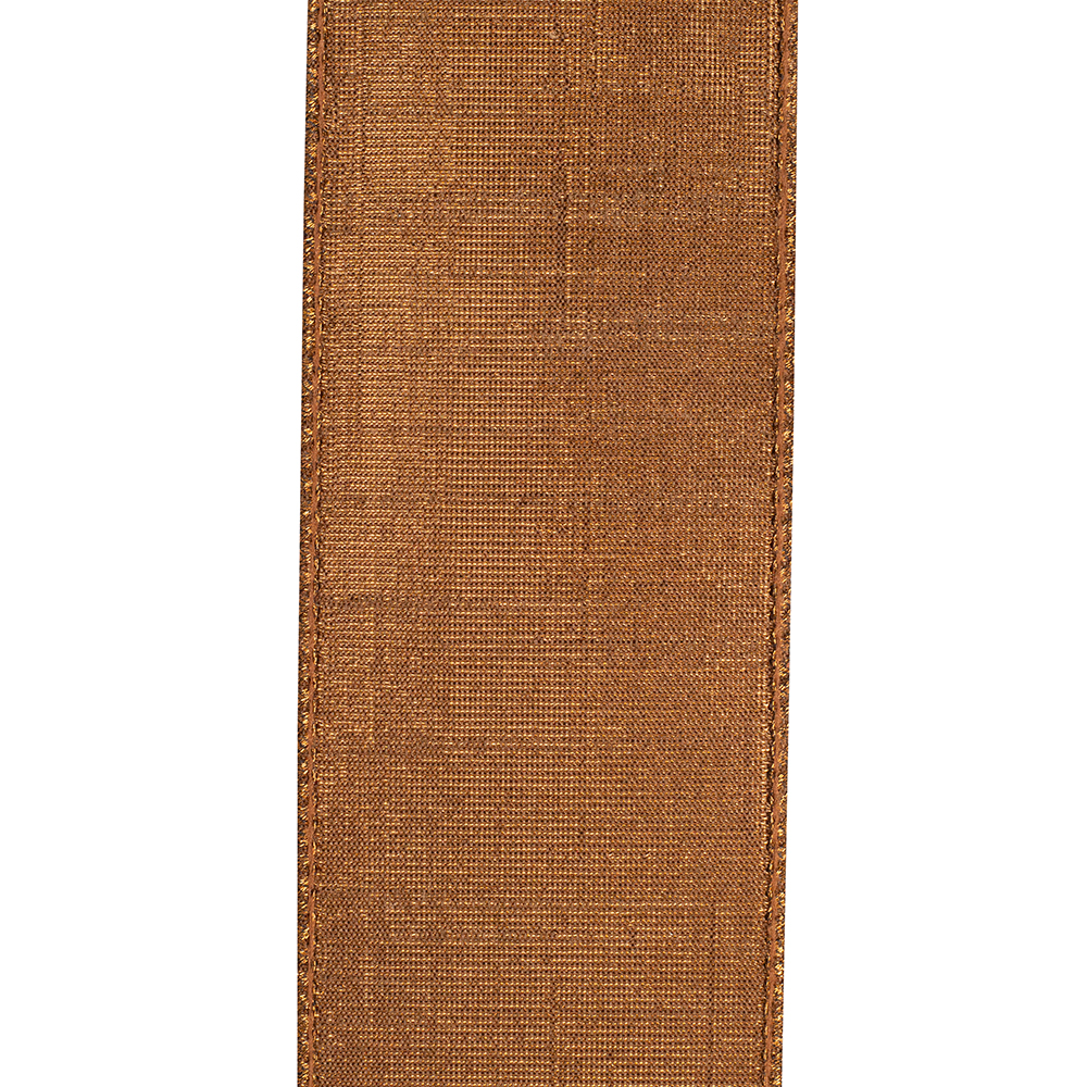 Tierra Tonal Diagonal Plaid Fused Metallic Backed Wired Edge Ribbon in a rich bronze color.