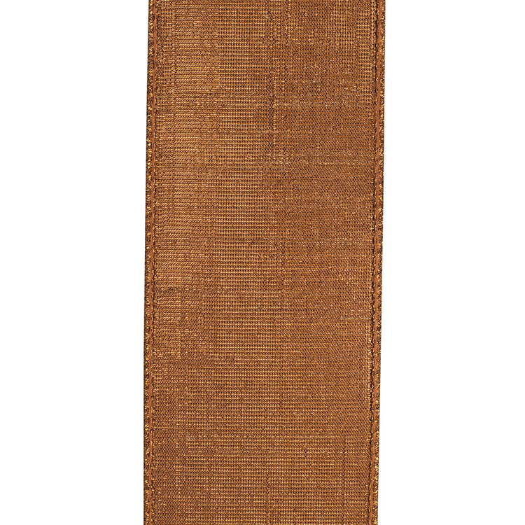 Tierra Tonal Diagonal Plaid Fused Metallic Backed Wired Edge Ribbon in a rich bronze color.