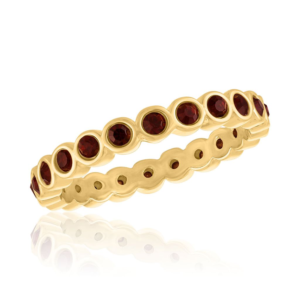 Burgundy Infinity Gold Layers Ring featuring a gold-tone band set with round burgundy stones.