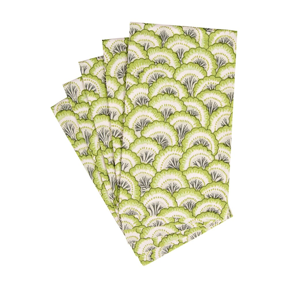 Set of four Pontchartrain Scallop Green Guest Towels with a green and white fan-shaped pattern.