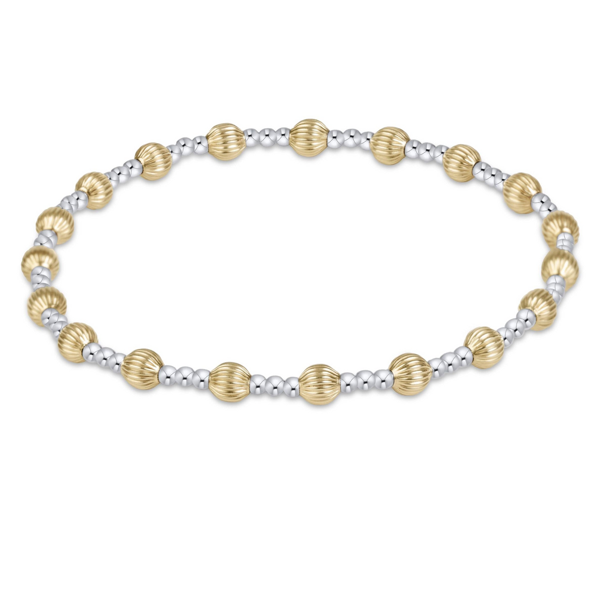 Mixed metal bracelet with 4mm ribbed gold-filled beads and 2mm smooth sterling silver beads.