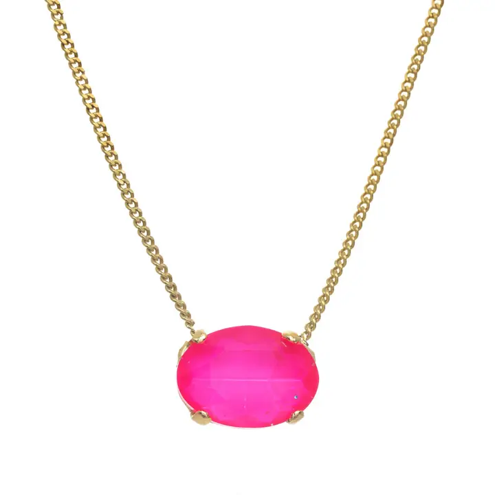 Antique gold-plated Iza necklace featuring a central stone pendant on an adjustable 14-inch chain.