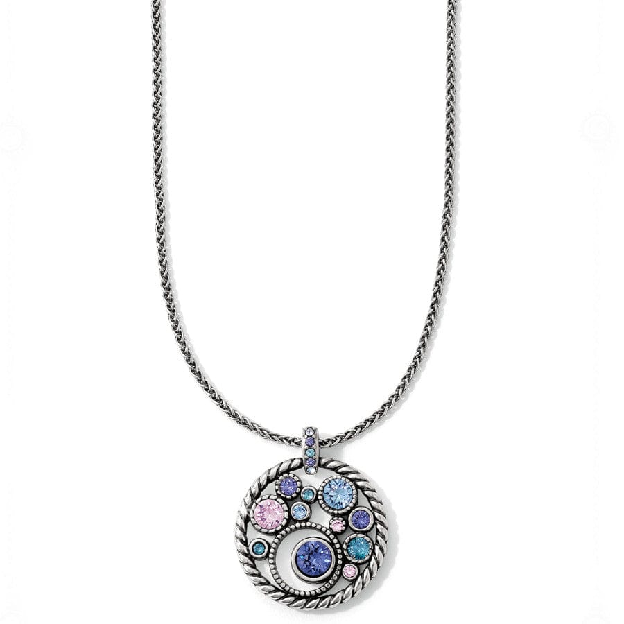 Silver plated adjustable necklace with a tanzanite crystal pendant featuring a lobster claw closure.