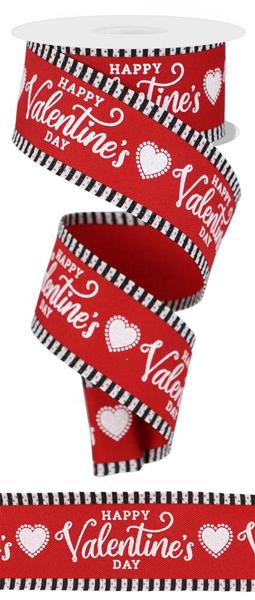 Red polyester ribbon with white stripes featuring Happy Valentine's Day text.