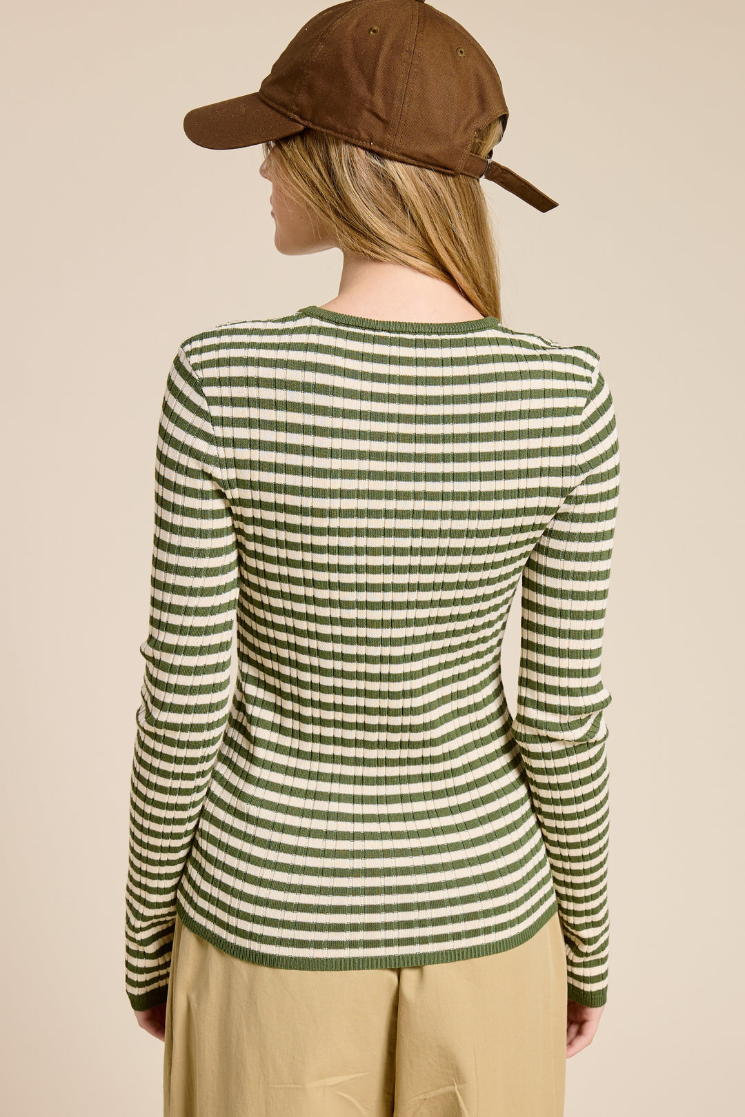 Ariah Ribbed Knit Striped Long Sleeve Top