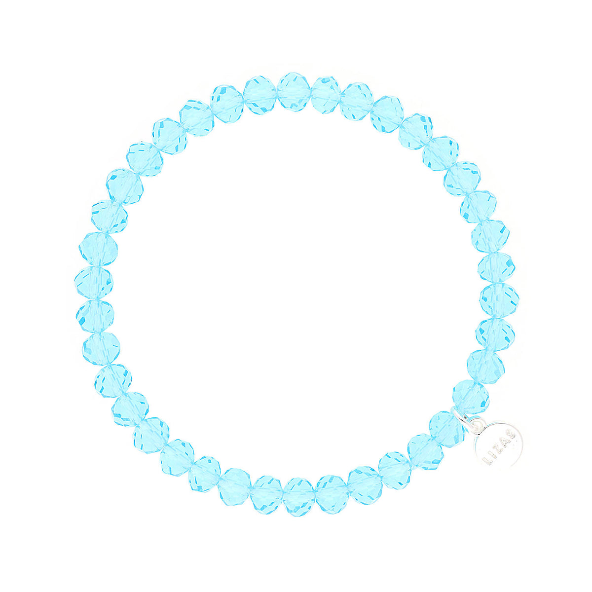 Stretchy bracelet with faceted glass beads in a colorful beaded pattern.