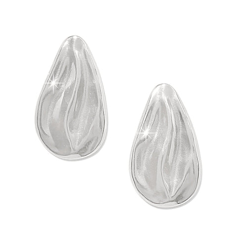 Silver plated Cascade Drop Post Earrings with a textured, teardrop-shaped design.