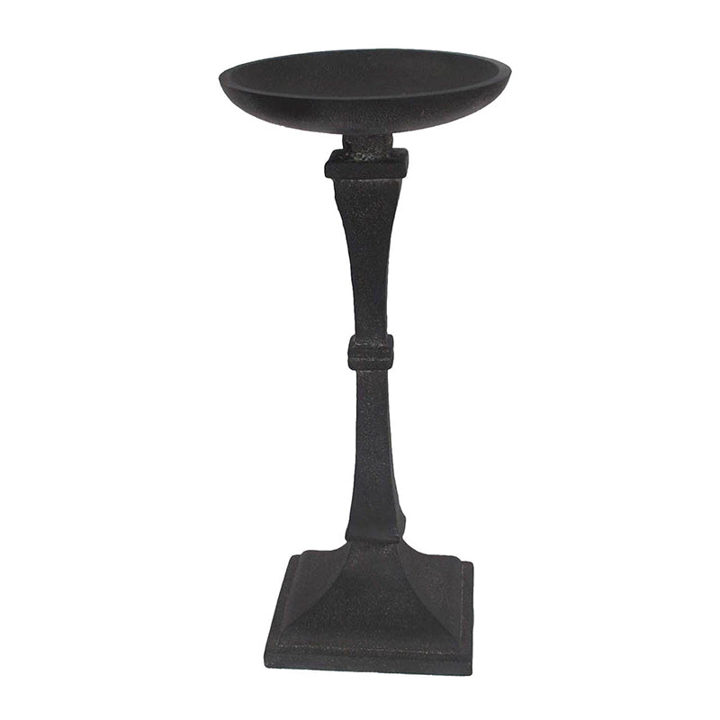 Medium iron candle holder with a geometric faceted silhouette in matte black finish.