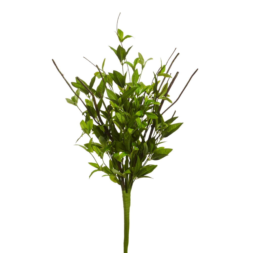 Polyester greenery bush with a full foliage silhouette measuring 24 inches long.