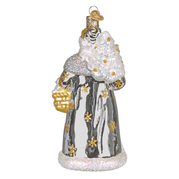 Silver metallic Santa ornament with a classic standing silhouette.