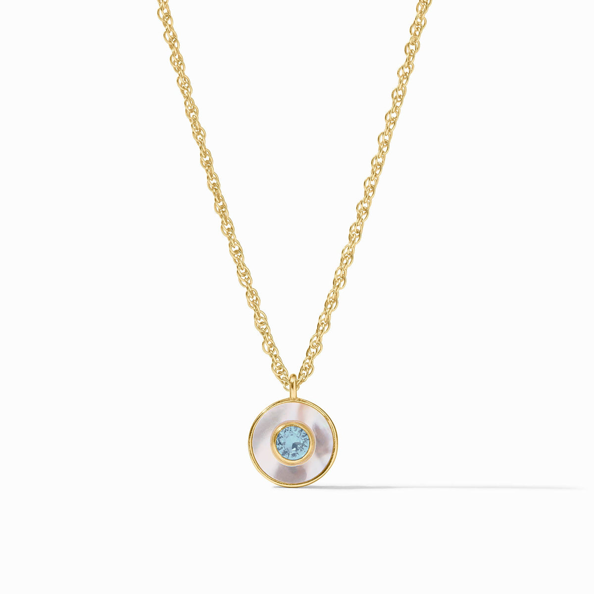 Delicate adjustable necklace with a mother-of-pearl pendant set in 24K gold plate.