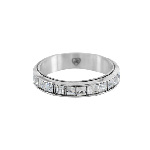 Silver plated Eternal Stack Ring featuring a Swarovski crystal accent with an 1/8 inch width.