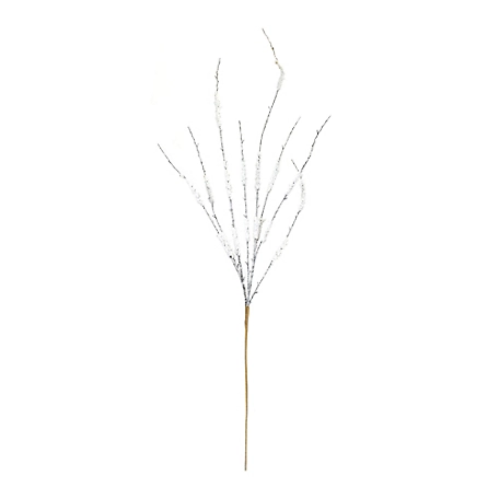 43-inch snowy tinsel branch with white frosted accents on multiple thin brown stems.