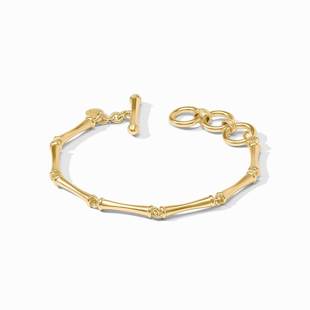 Adjustable bamboo bracelet with 24K gold plating, toggle clasp, and Julie Vos hallmark.