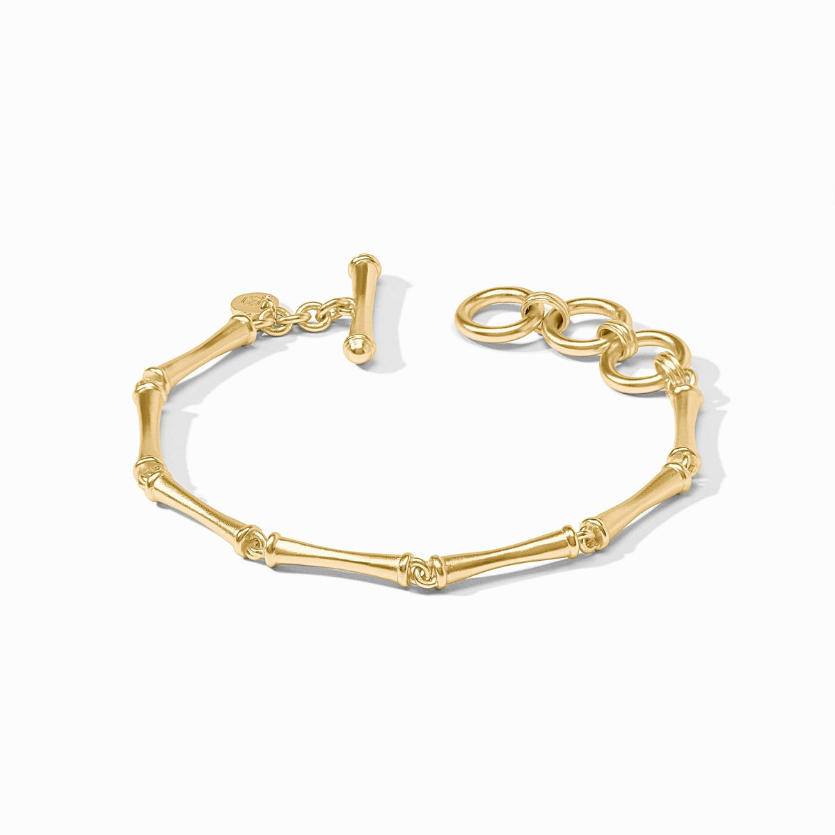 Adjustable bamboo bracelet with 24K gold plating, toggle clasp, and Julie Vos hallmark.