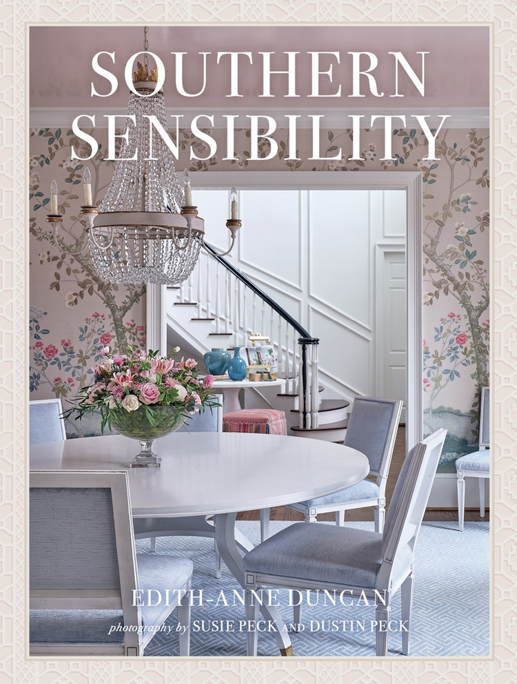 Book cover for Southern Sensibility by Edith-Anne Duncan featuring a dining room with floral walls.