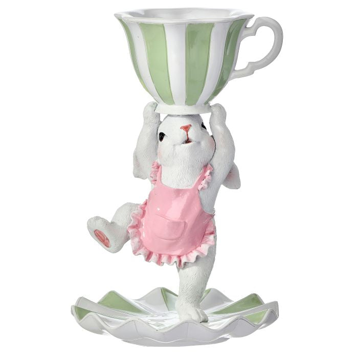 9.5” Resin Bunny With Teacup