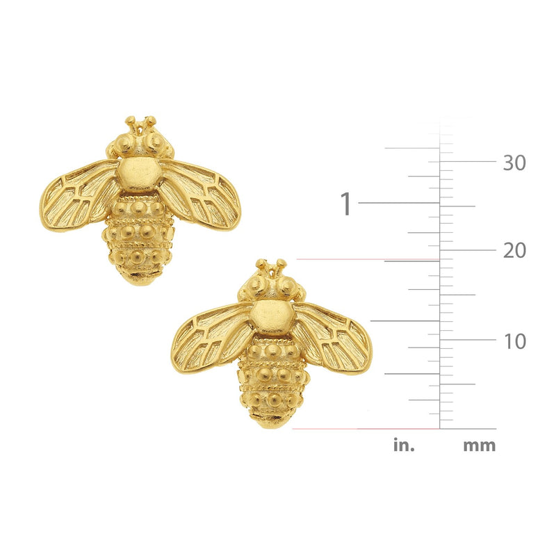 Triple-plated gold bee stud earrings with post backs