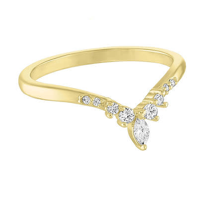 Princess CZ V Gold Layers Ring featuring a chevron band with round and marquise-cut cubic zirconia.