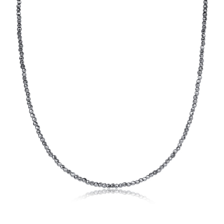 17 inch choker necklace featuring 2mm faceted silver hematite beads.