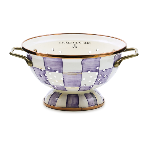 Violet checkered small colander with a handle