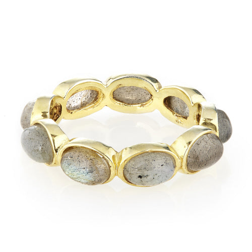 Continuous Gemstone Ring featuring oval-cut labradorite stones in a gold-plated setting.