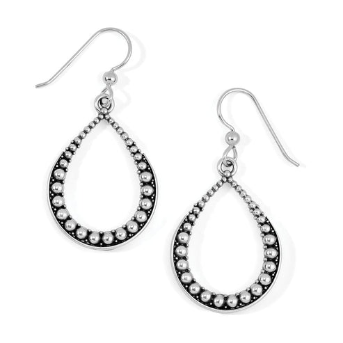 Silver plated French wire earrings with a teardrop drop shape.