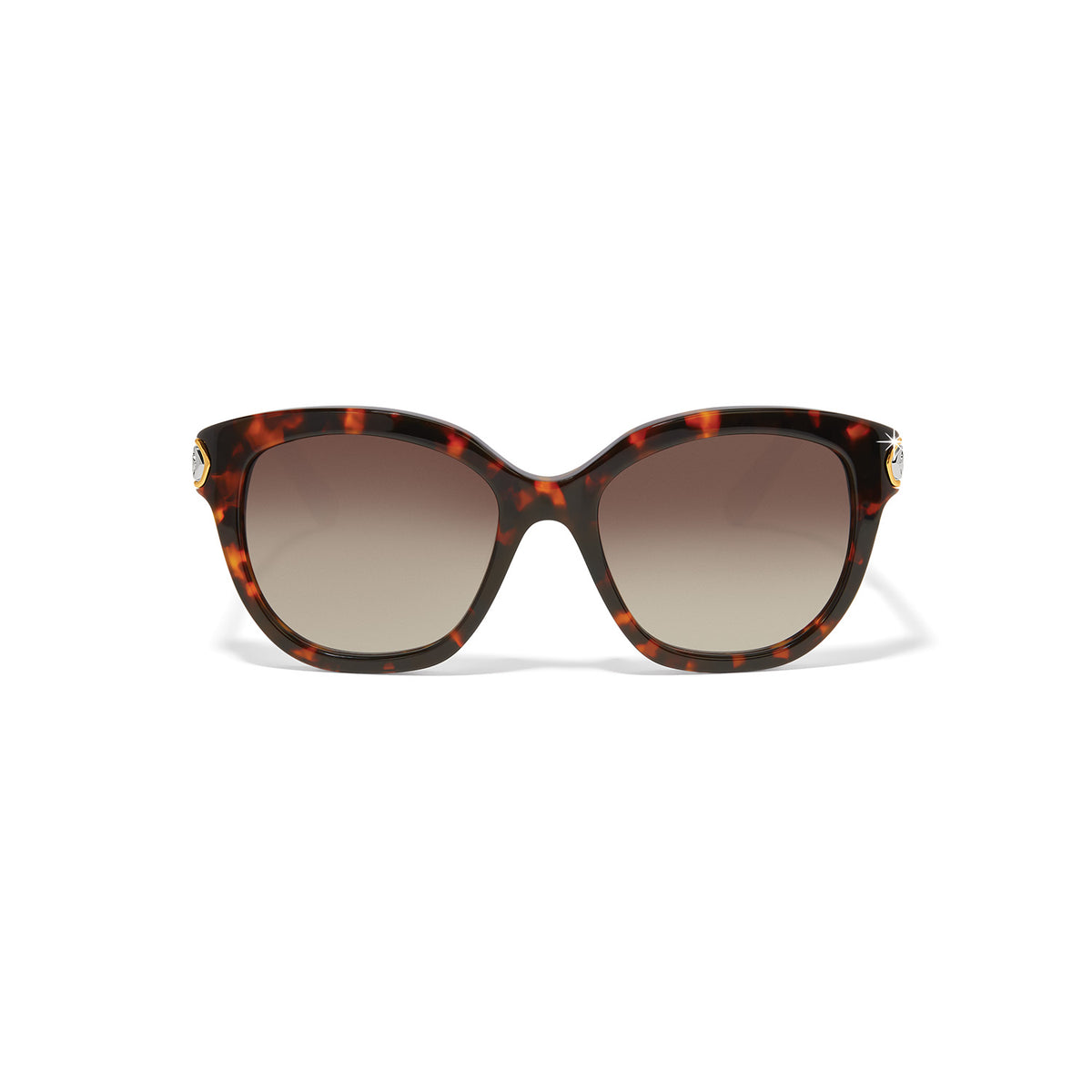 Intrigue square tortoise shell sunglasses with amber gradient lenses and silver accents.