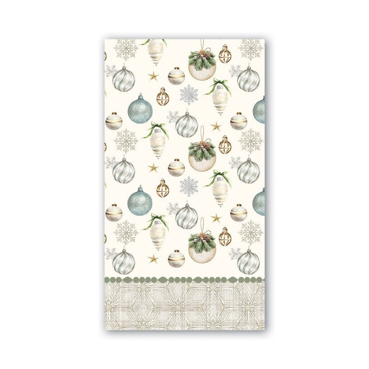 Packaged Hostess napkins featuring a peace-on-earth theme with folded dimensions.