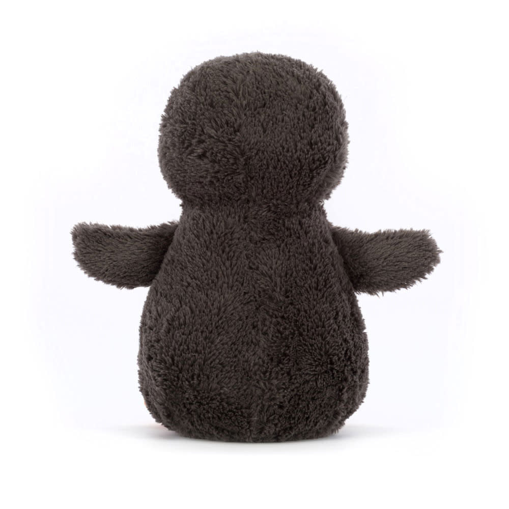 Medium Peanut Penguin plush toy in vintage-inspired beige polyester with black ice pattern on back.