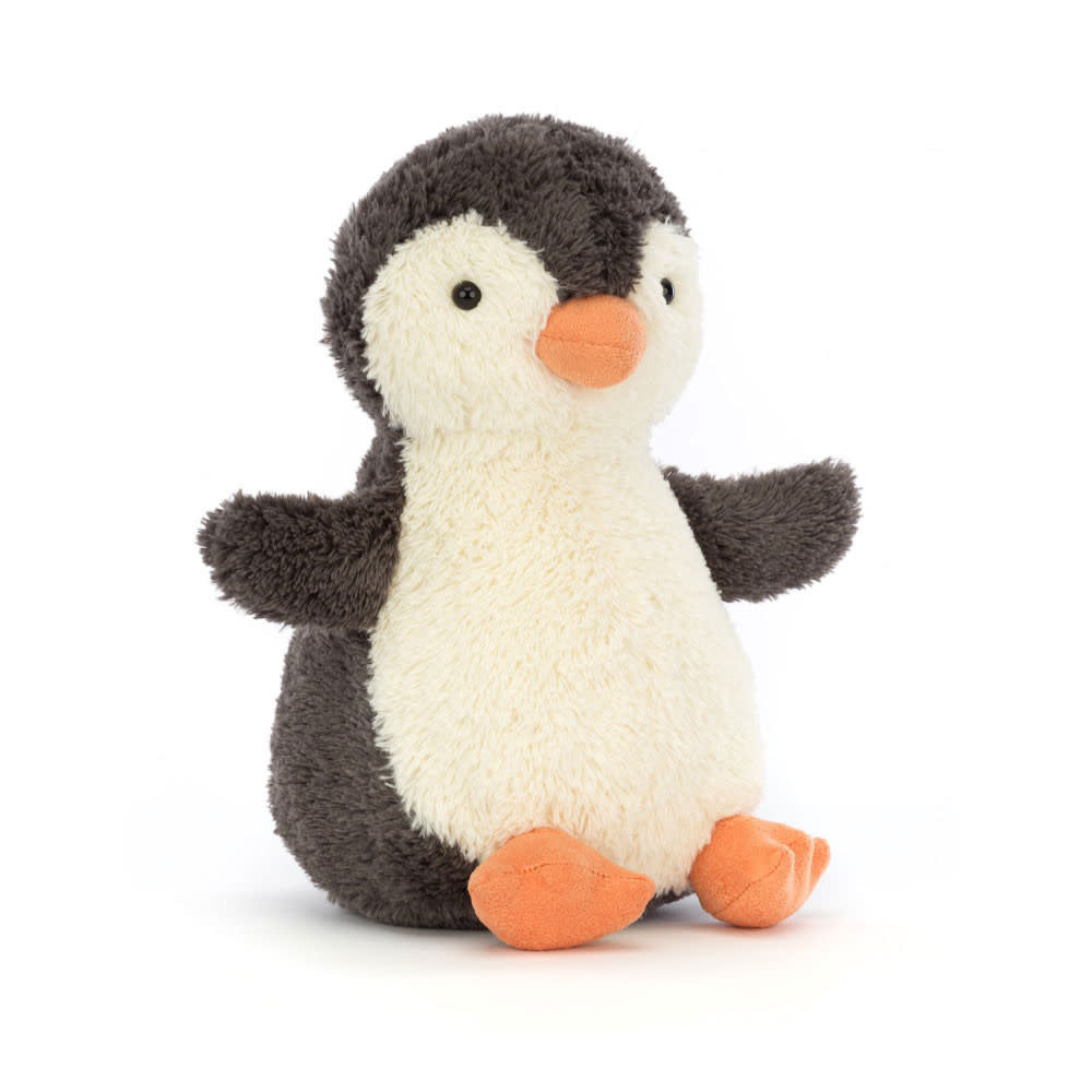 Medium Peanut Penguin plush toy in vintage-inspired beige polyester with icy blue accents on flippers and face.