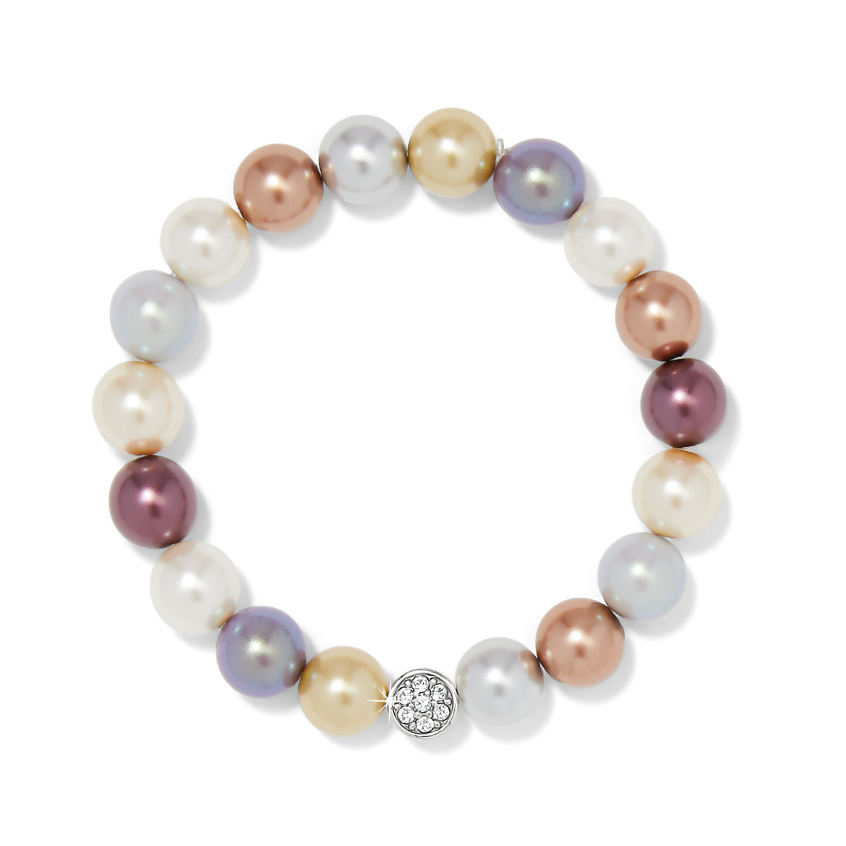 Silver stretch bracelet featuring fine glass pearls in silver hues with a modern colorful spin.