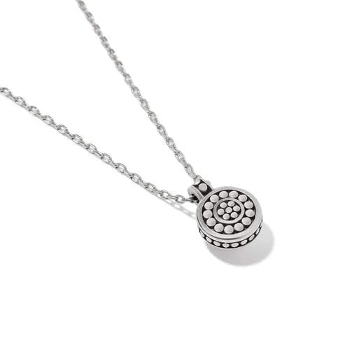 Silver-plated adjustable necklace featuring a glass pearl cabochon with Balinese pebble and dot textures.