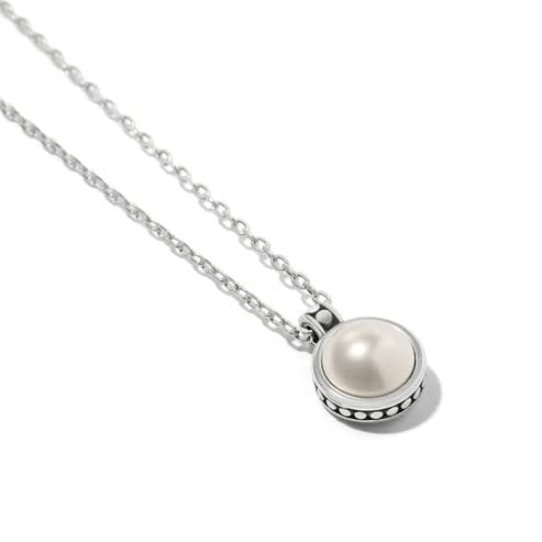 Silver-plated adjustable necklace featuring a glass pearl cabochon with Balinese pebble and dot textures.