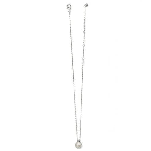 Silver-plated short necklace featuring a glass pearl cabochon with Balinese pebble and dot textures on an adjustable chain.