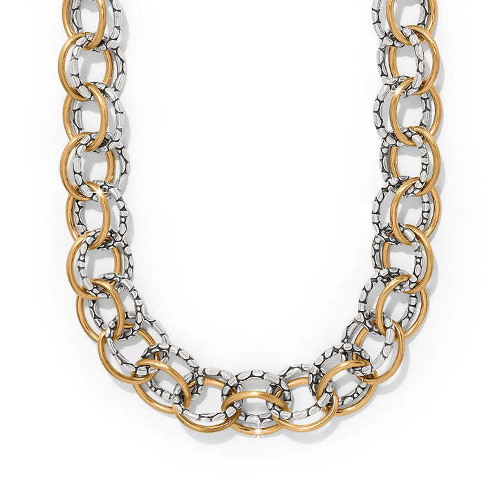 Two-tone silver and gold oval link necklace with lobster claw clasp