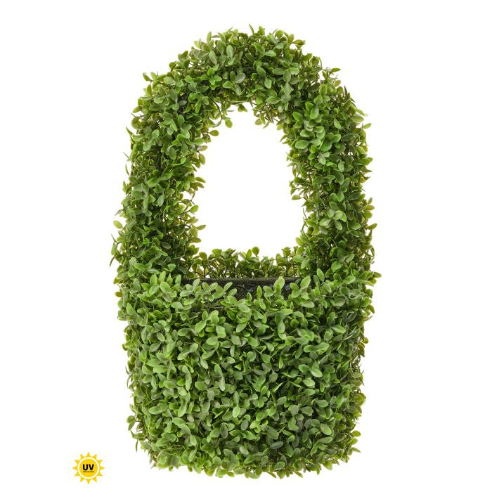 Uv Boxwood wall pocket in natural wood finish with a rectangular frame.