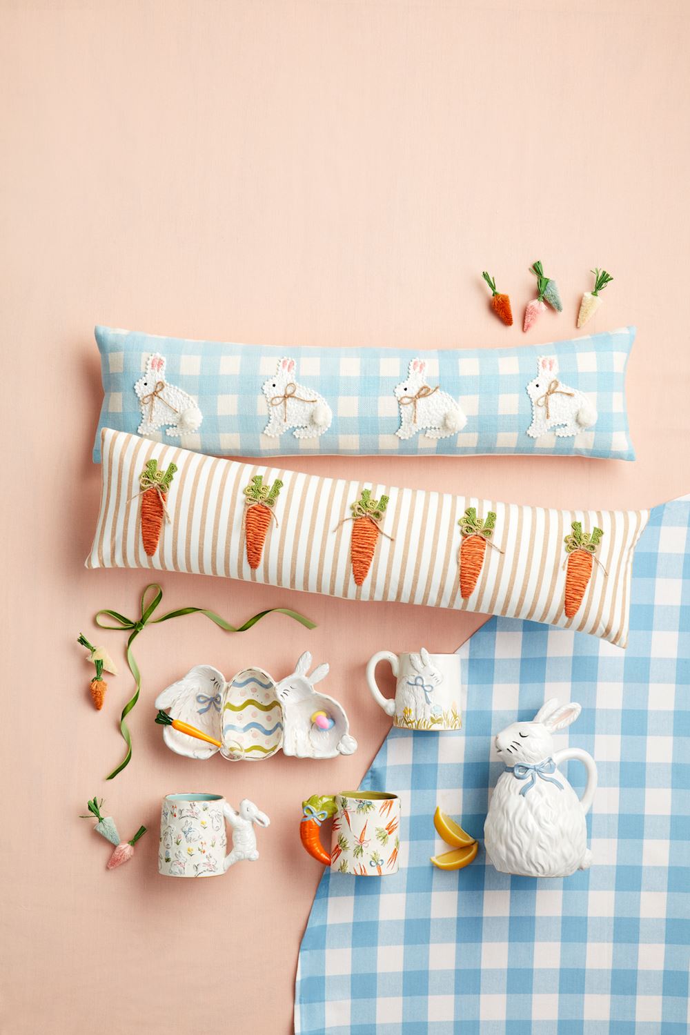 Easter applique long pillow featuring a decorative fabric design on a rectangular silhouette.