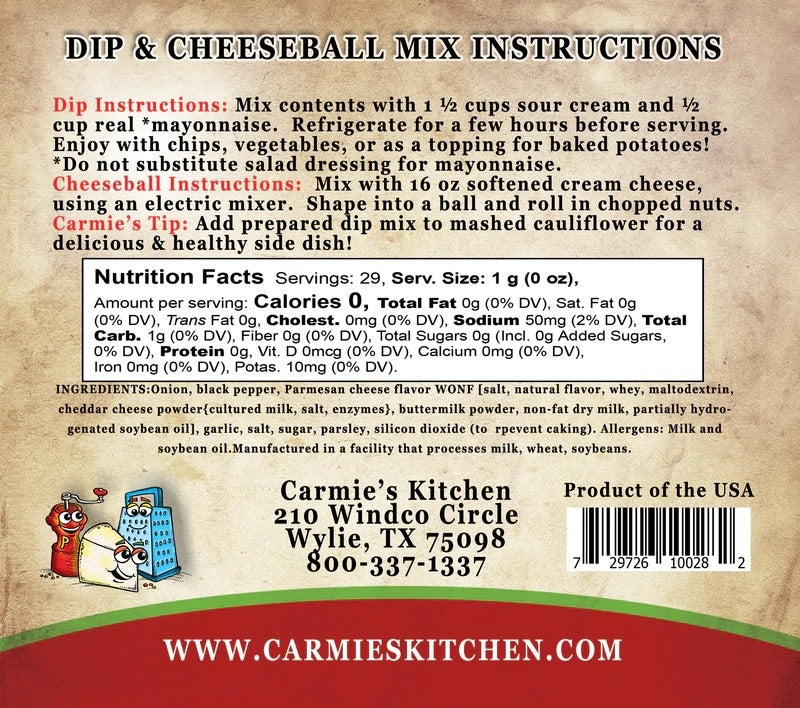 Peppercorn Parmesan dip mix in a clear container with visible seasoning specks