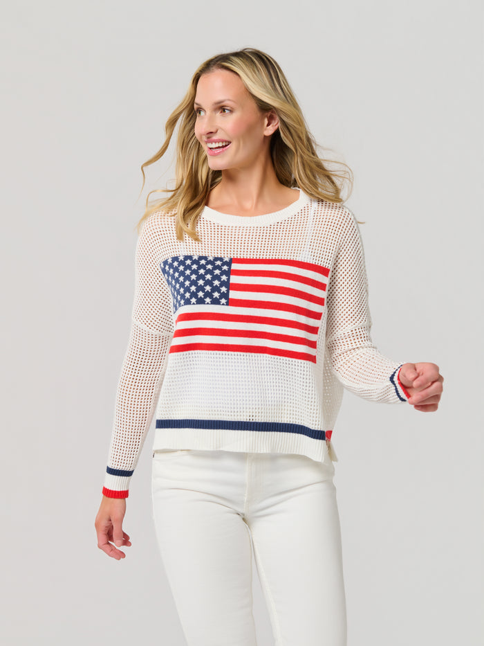 Cassie American Flag Mesh Sweater