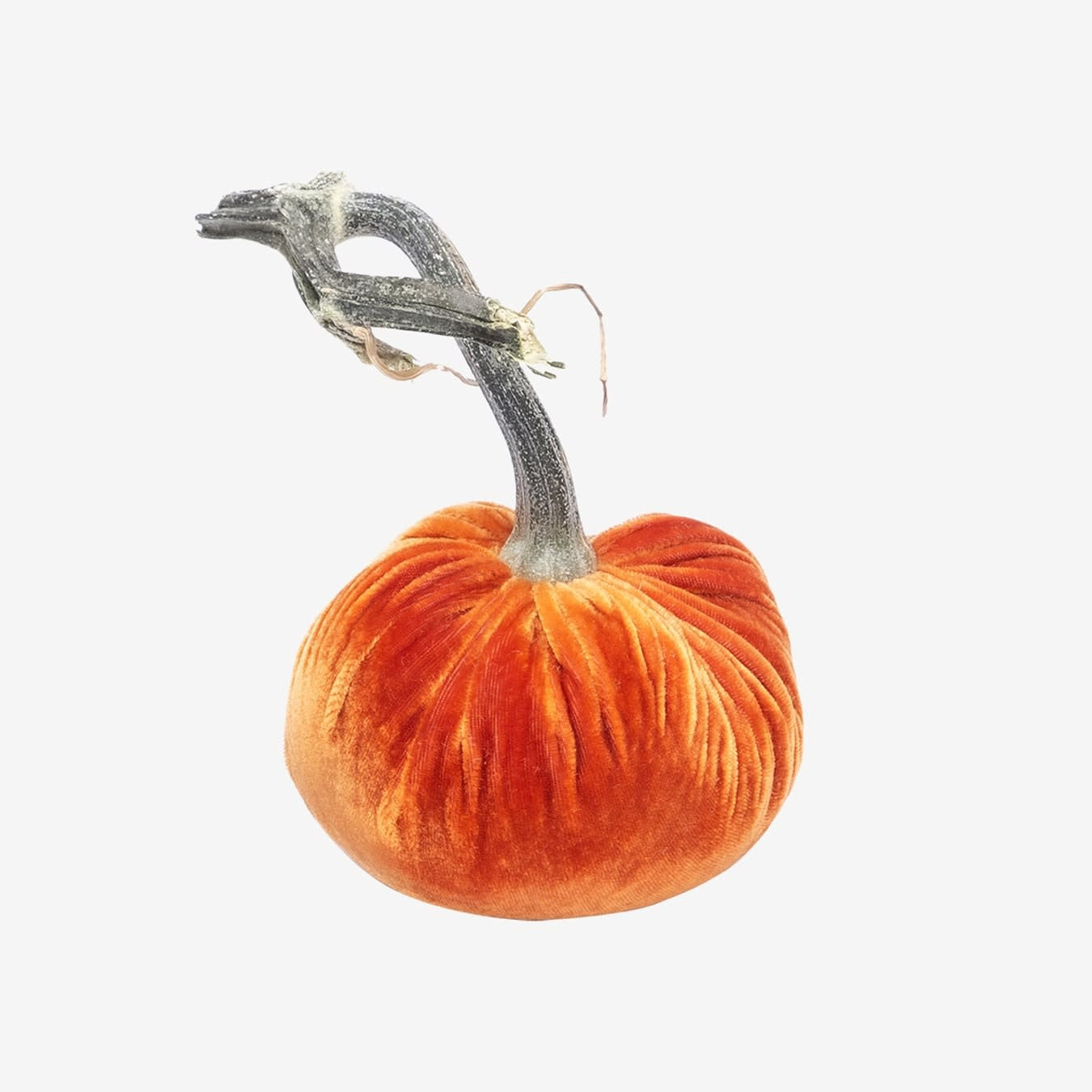Handmade persimmon velvet pumpkin with natural stem