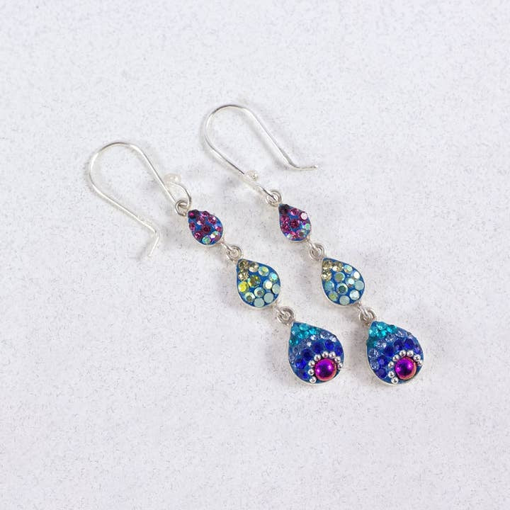 Sterling silver petite cascade earrings featuring dangling Austrian crystals in a delicate drop silhouette.