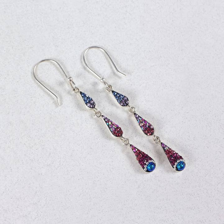 Sterling silver petite trickle earrings featuring a cascading crystal pattern with sparkling Austrian crystals.