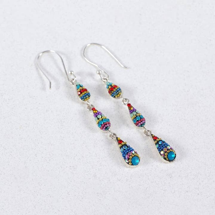 Sterling silver petite trickle earrings featuring a cascading pattern of Austrian crystals.