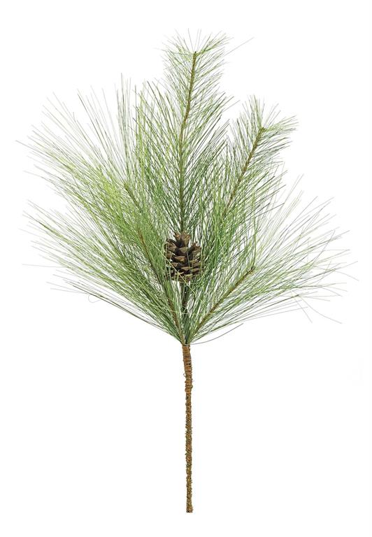 18-inch long needle pine pick with green needles and a small brown pinecone on a brown stem.