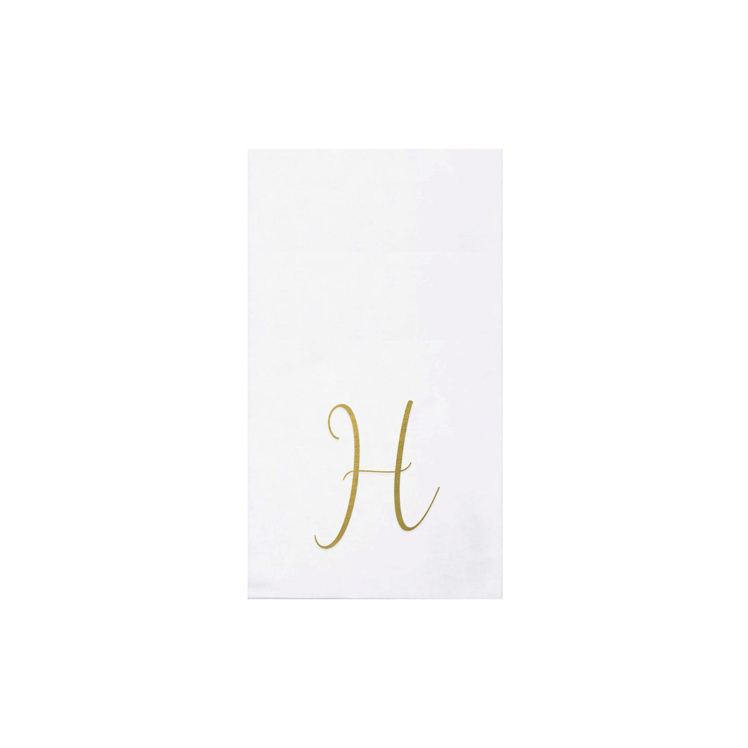 White Papersoft guest towel napkin with a gold script monogram letter H.